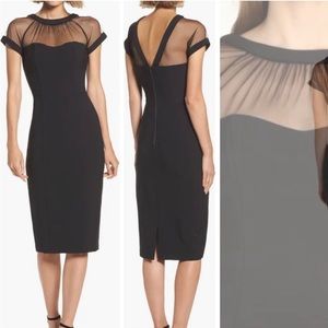 Illusion Yoke Crepe Cocktail Dress